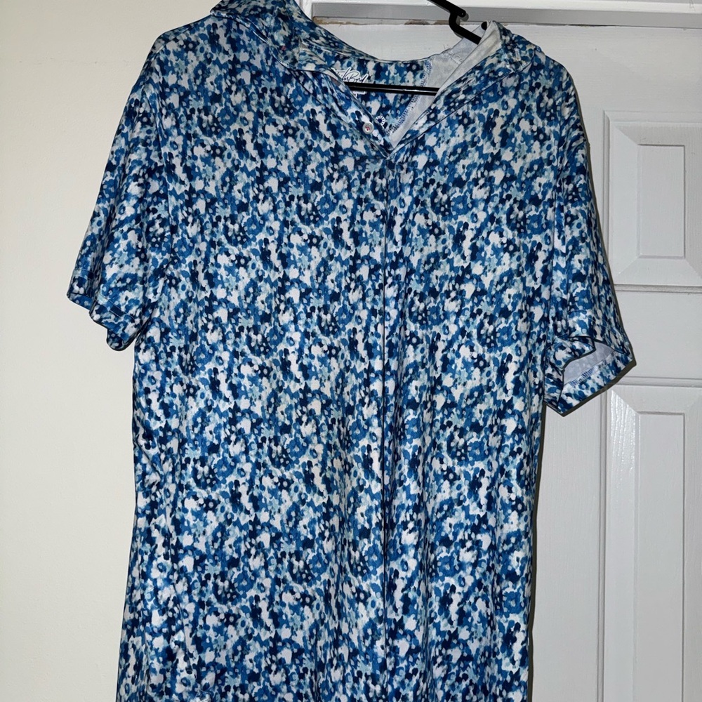 Tailorbyrd Blue White Speckled Short Sleeve golf polo